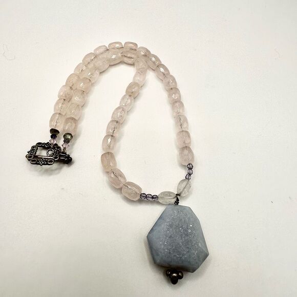 Rose Quartz blue lace agate sterling  silver pendant necklace - Picture 2 of 12